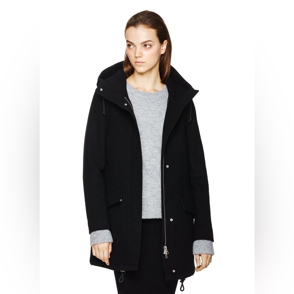 Aritzia Welfried Free Black Gemma Coat XXS Italian Wool/Cashmere Hoodie Lined